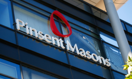 Pinsent Masons logo on the side of building