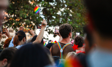 People walking at a gay pride march in Sydney