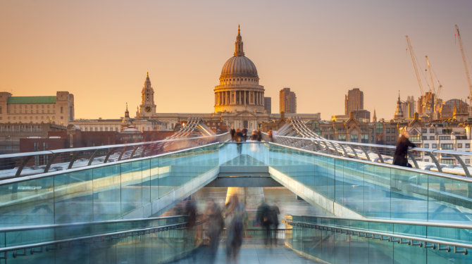 A view of St. Paul's Cathedral from the Millennium Bridge