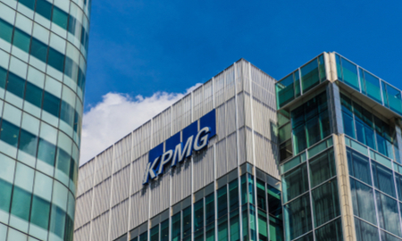 Logo on the side of KPMG's building in Canary Wharf