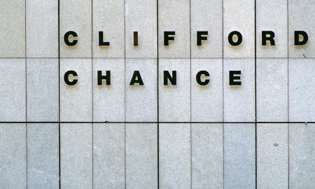 A photo of the sign outside Clifford Chance's London office