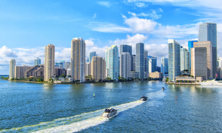 A photo of Miami's financial district taken from the sea