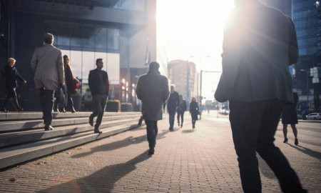 A photo of people walking to work