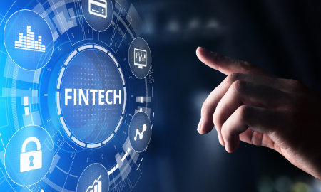 A digital graphic with the word fintech