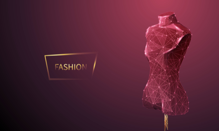 Fashion low poly wireframe vector banner template. Polygonal 3D mannequin. Clothes designer workshop, dressmaker atelier mesh art illustration. Fashionable boutique. Connected dots with lines