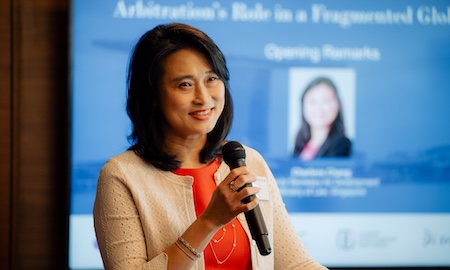 Photo of Charlene Chang, Deputy Secretary (Development) at Singapore’s Ministry of Law speaking at an event