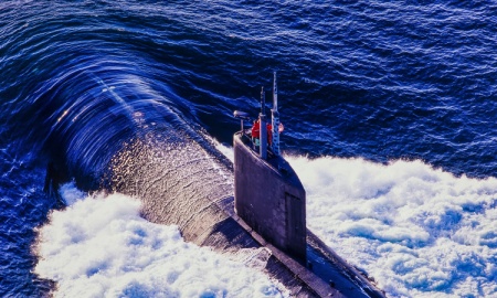 Aerial image of a submarine off the coast of British Columbia, Canada