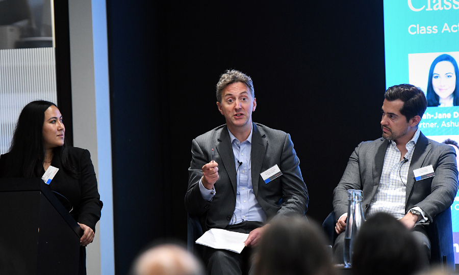 Pictured (l-r): Sarah-Jane Dobson, James Purnell KC and Chris Lisica, speaking at the Ashurst/Global Legal Post roundtable
