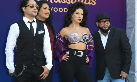 LOS ANGELES - AUG 30: Chris Perez, Suzette Quintanilla, Selena Wax Figure, A.B. Quintanilla as 'Madame Tussauds unveils a wax figure of Selena Quintanilla' on August 30, 2016 in Los Angeles, CA