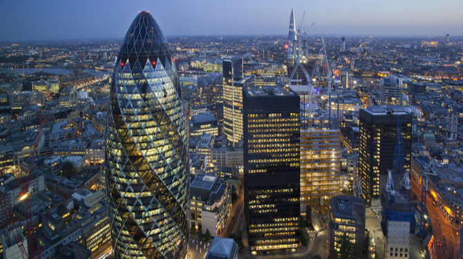 City of London skyline at sunset