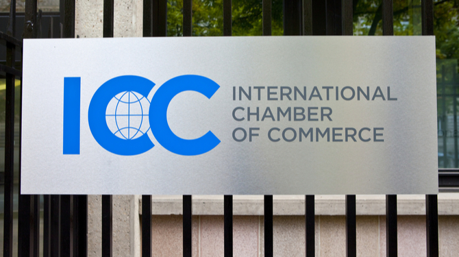 The nameplate on the ICC's Paris headquarters